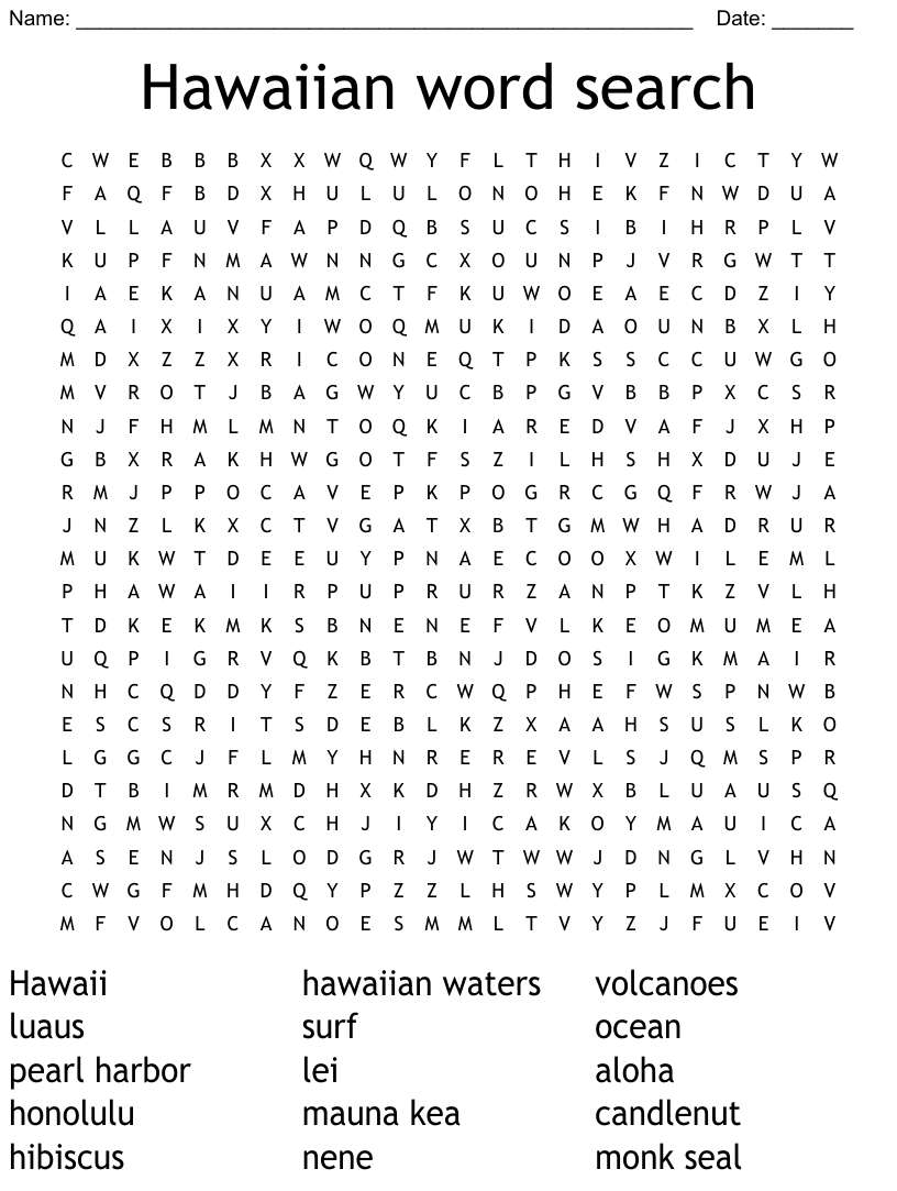 Printable Hawaiian Word Search Word Search Printable