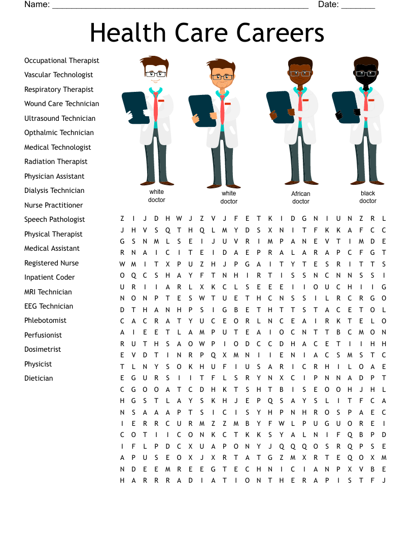 Health Care Careers Word Search WordMint