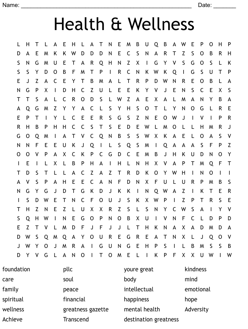 Health And Wellness Word Search