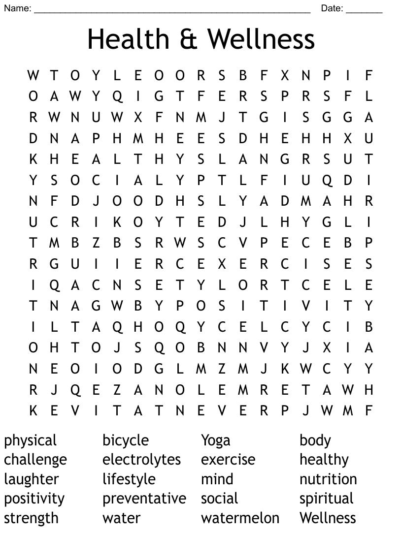 Health And Wellness Word Search Word Search Printable