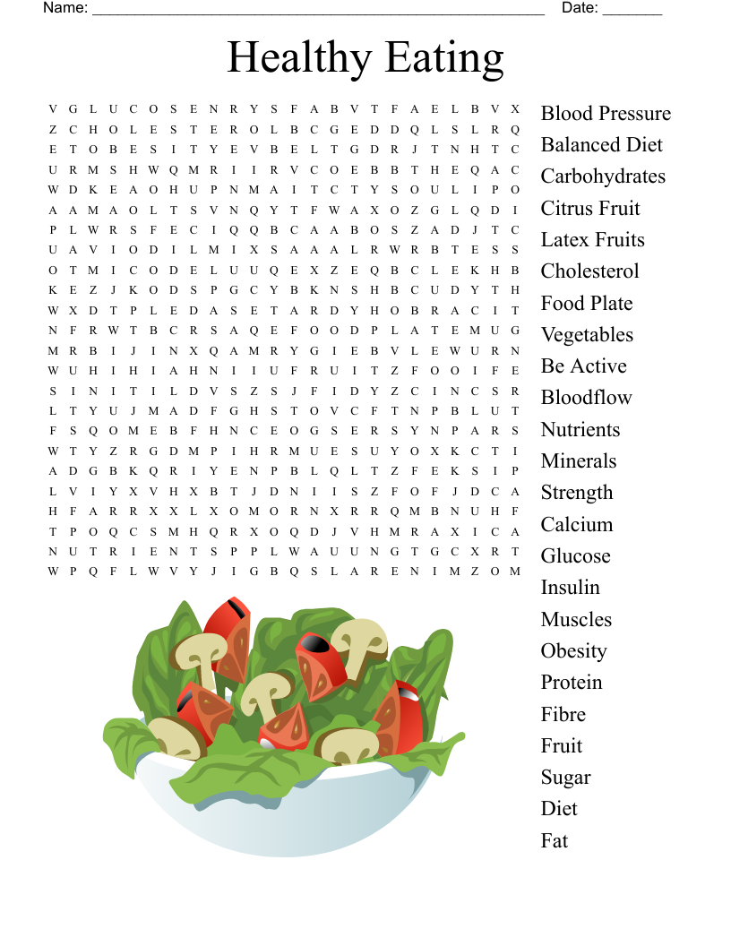 Healthy Eating Word Search WordMint