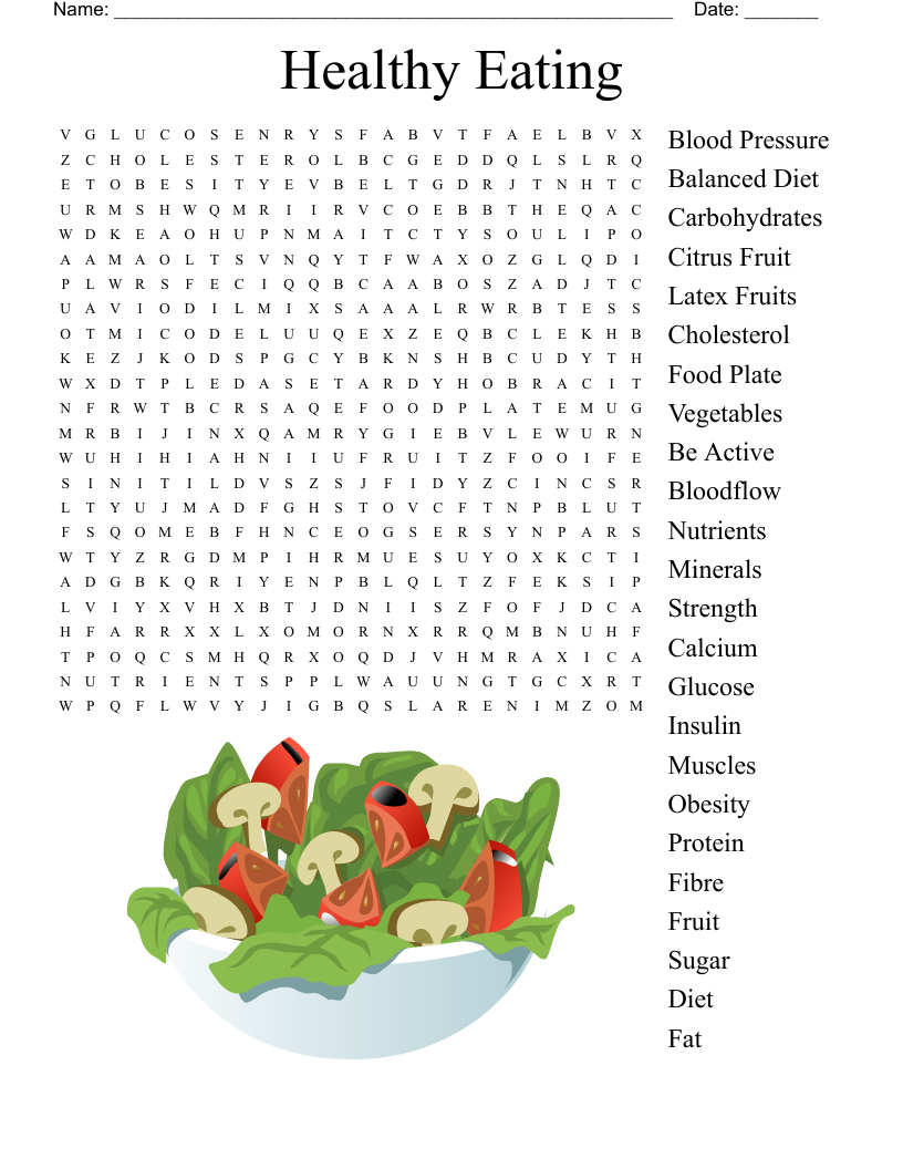 Healthy Eating Word Search Word Search Printable