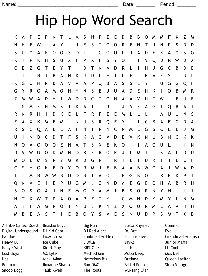 Hip Hop Word Search - Word Search Printable