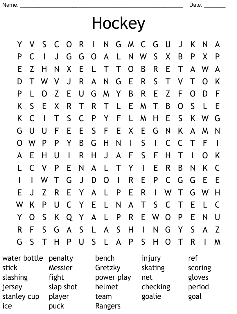 Hockey Word Search WordMint