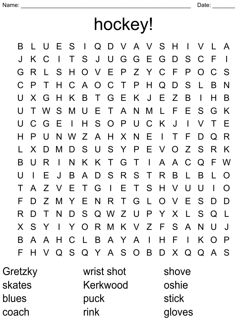 Hockey Word Search Puzzles