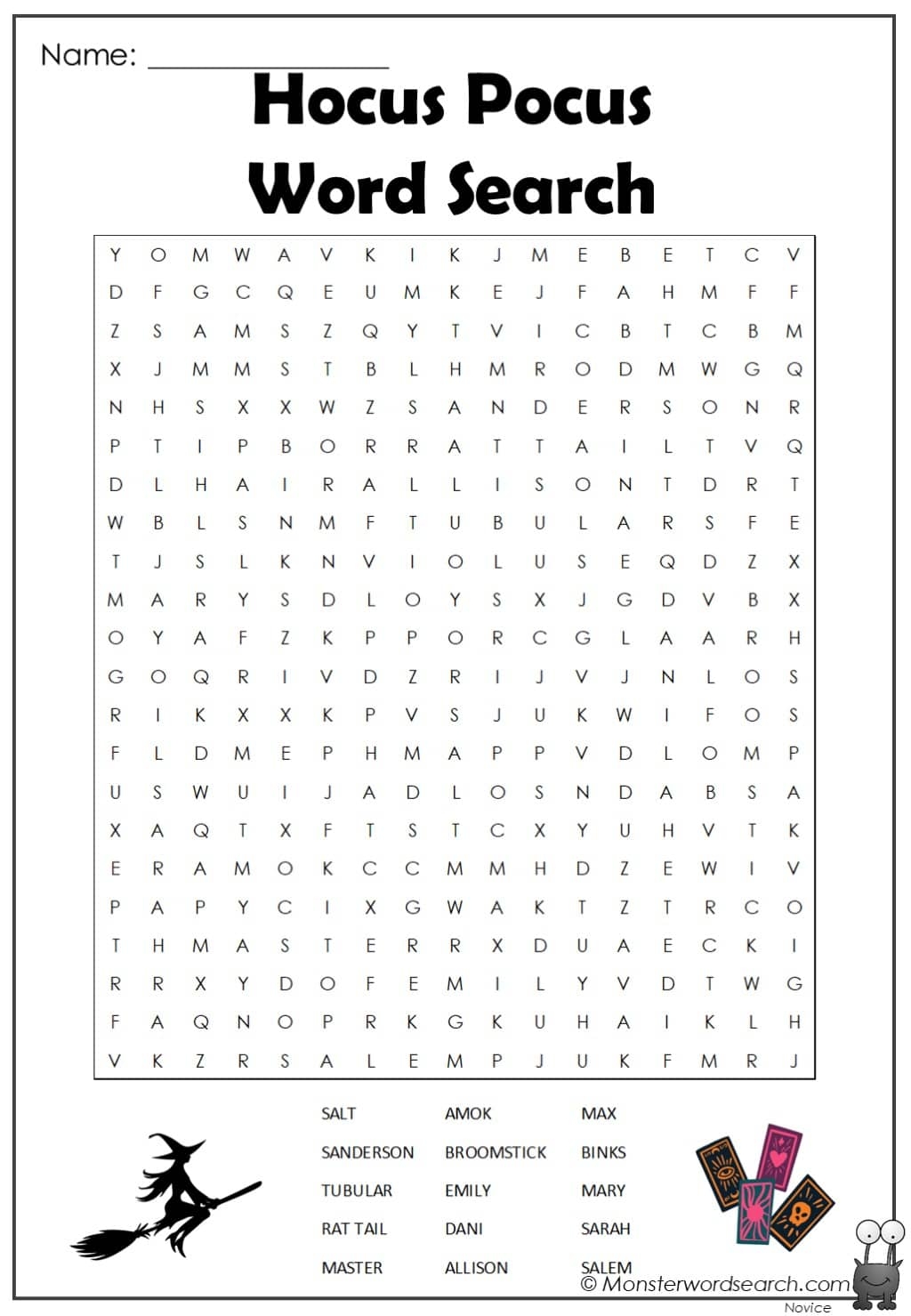 Hocus Pocus Word Search Monster Word Search