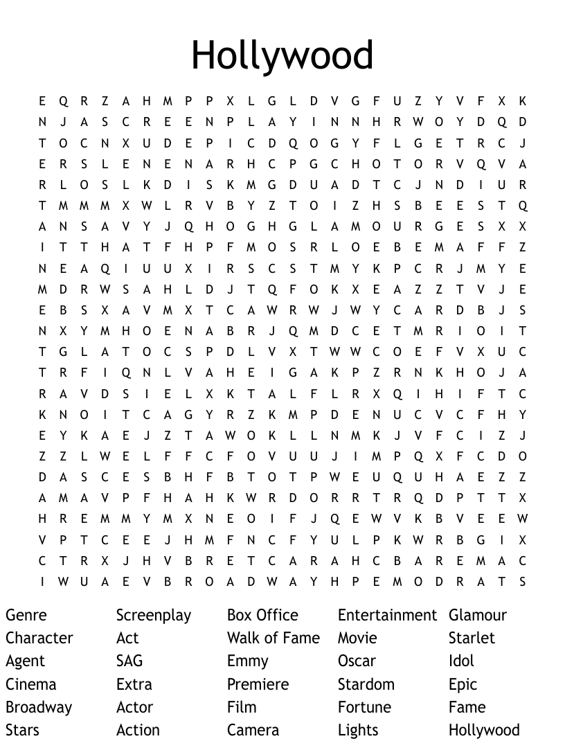 Hollywood Word Search WordMint