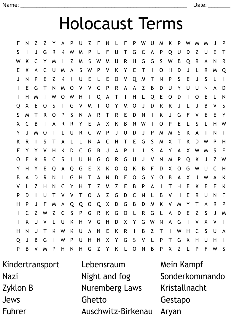 Holocaust Terms Word Search WordMint