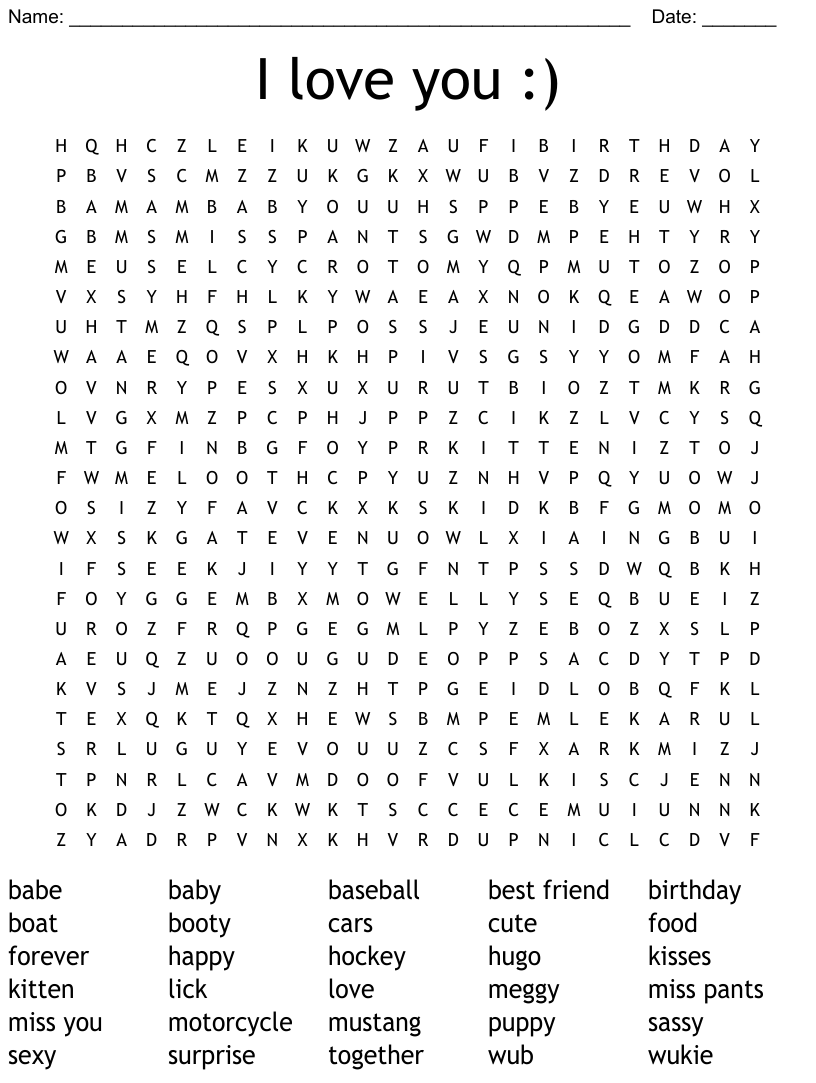 I Love You Word Search WordMint