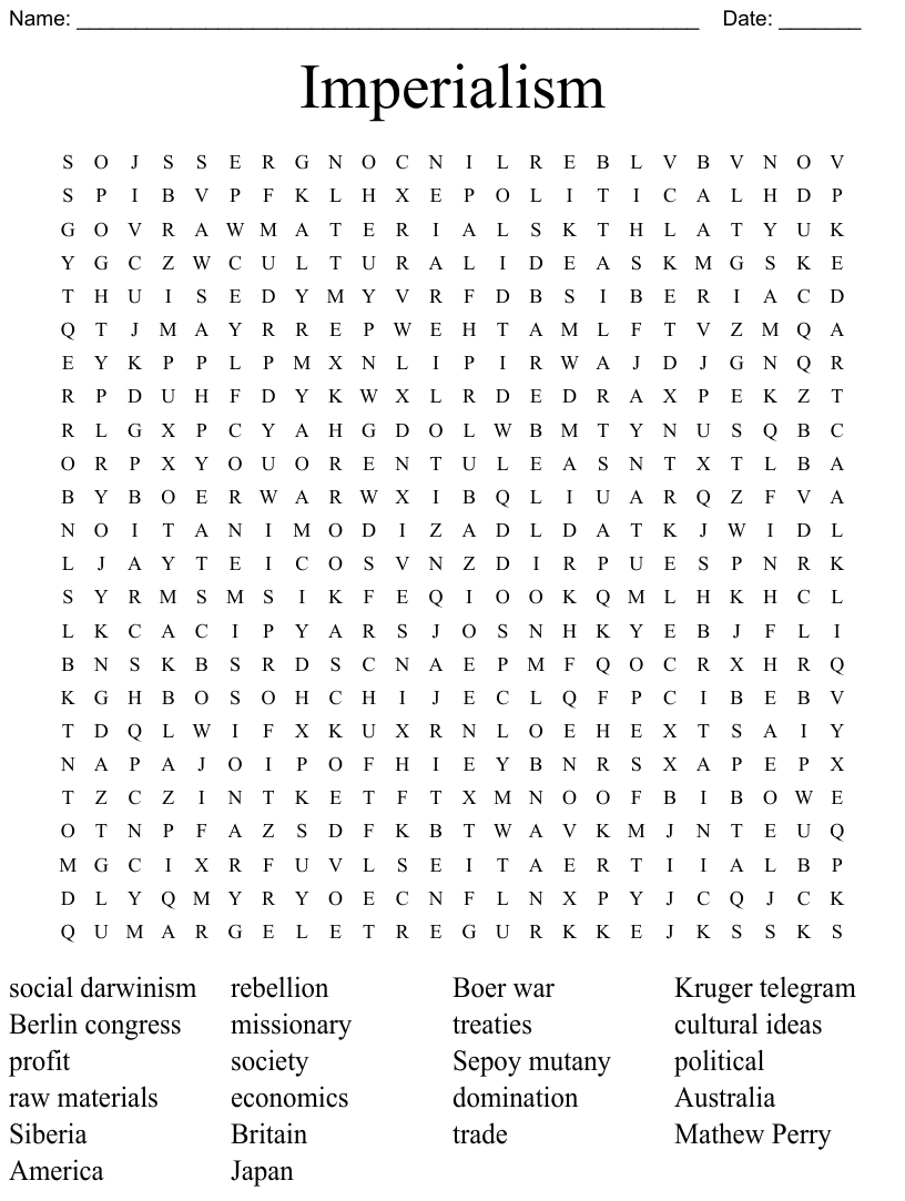 Imperialism Word Search WordMint