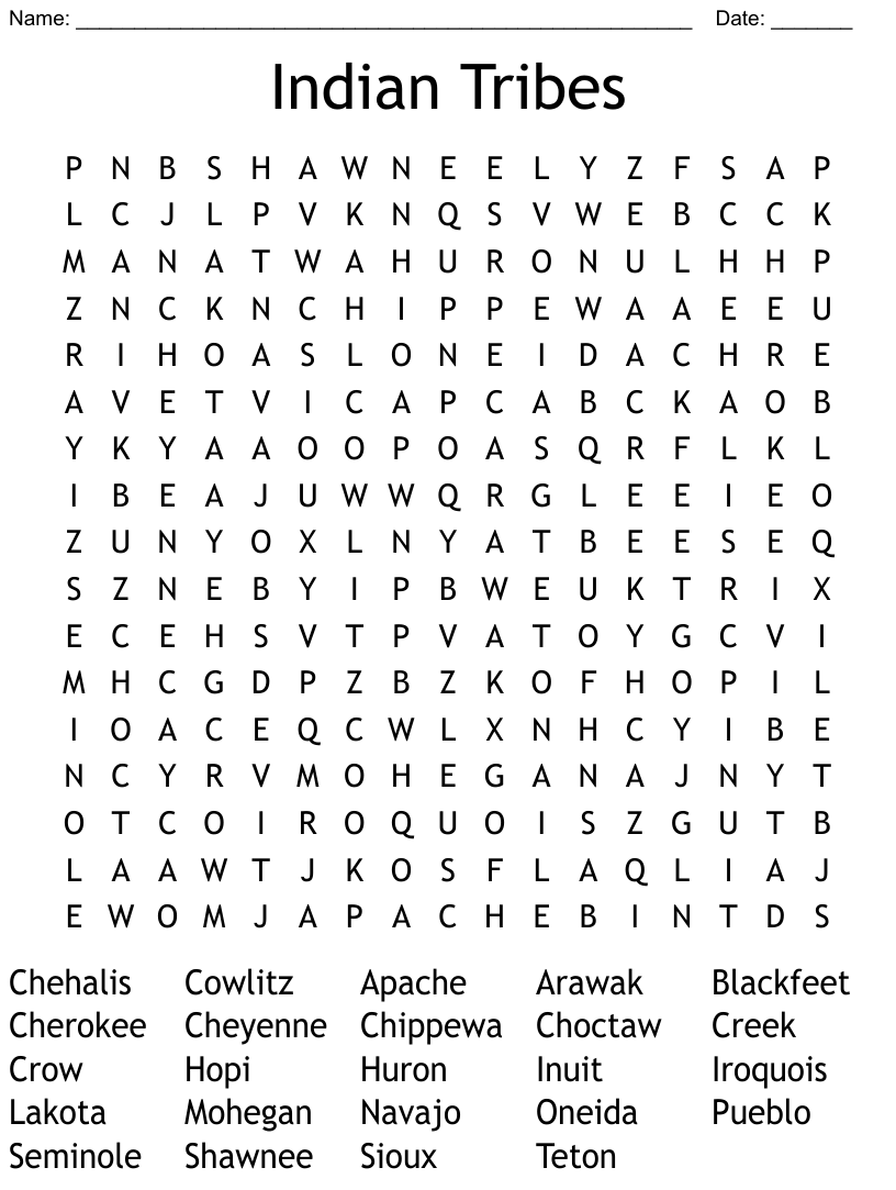 Indian Tribes Word Search WordMint