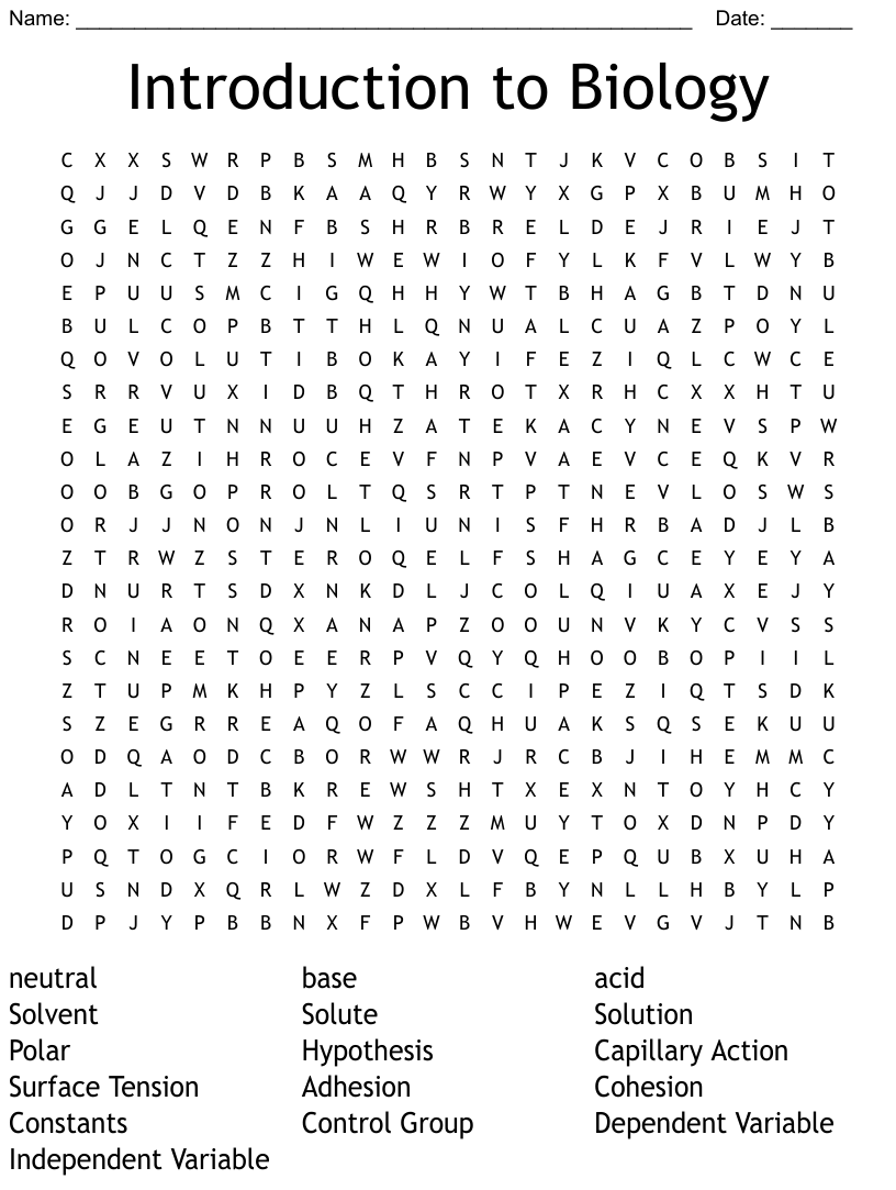 Introduction To Biology Word Search WordMint