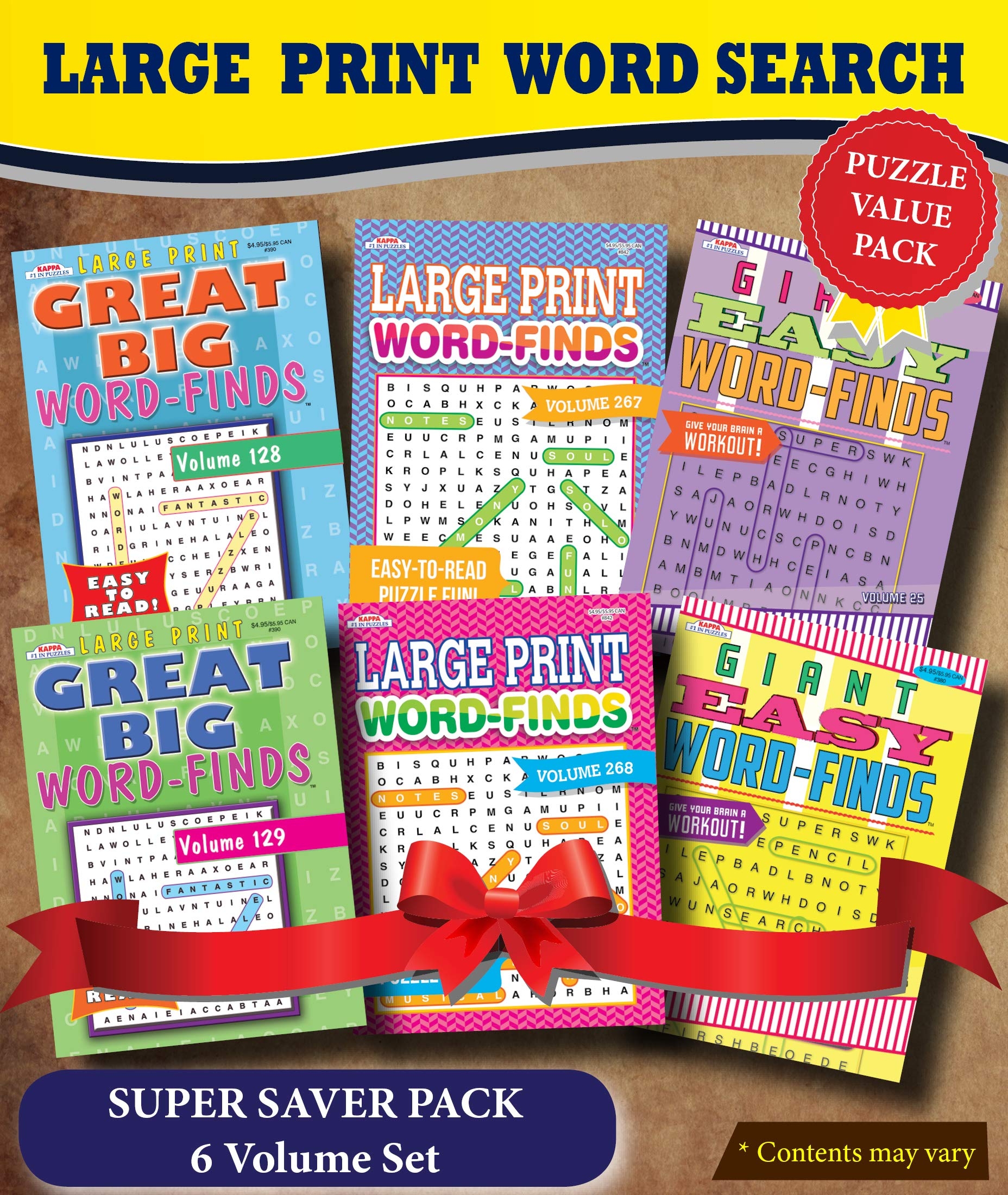 KAPPA Super Saver LARGE PRINT Word Search Puzzle Pack Pack Of 6 Full Size Books KAPPA BOOKS