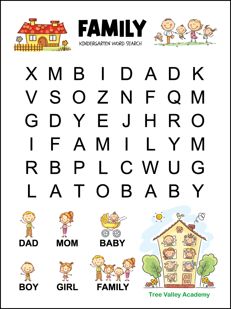Kindergarten Family Word Search Tree Valley Academy