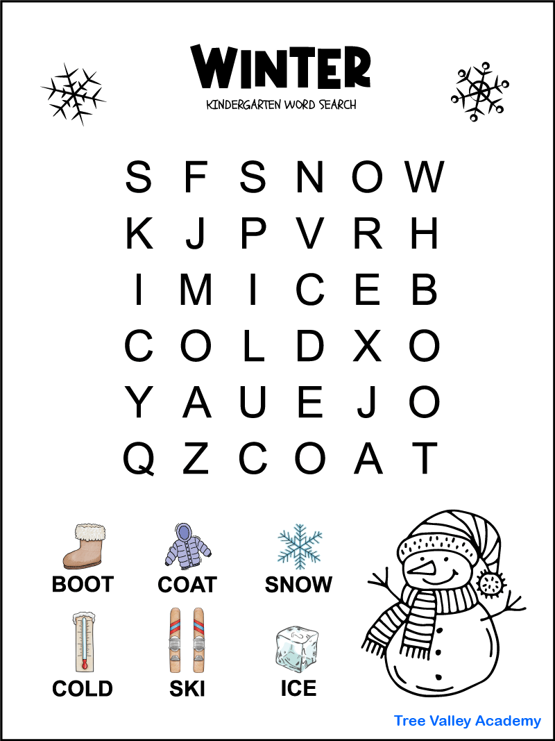 Kindergarten Word Search Free