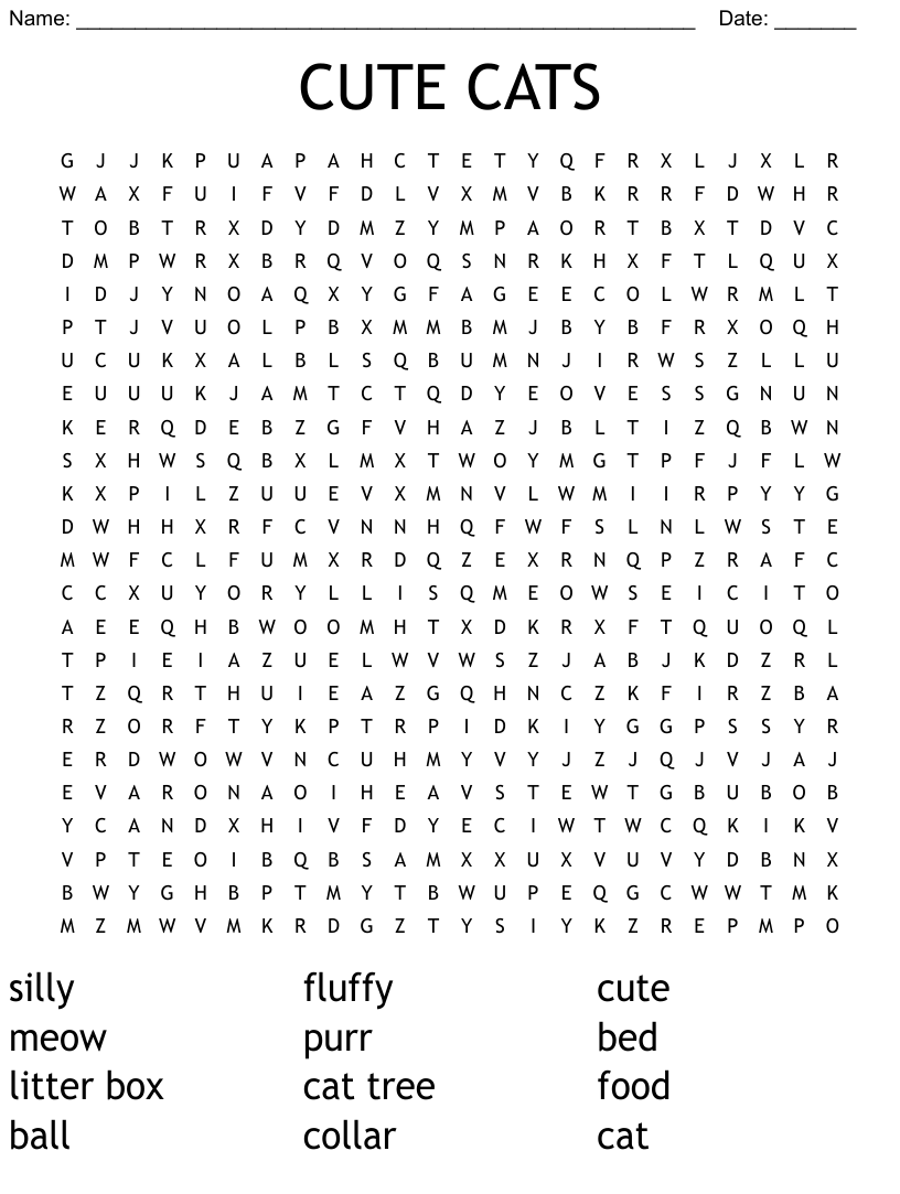 Kitty Cat Word Search WordMint