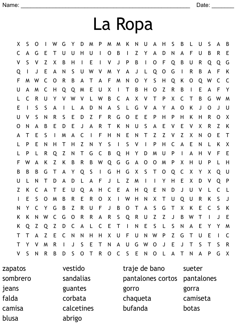 La Ropa Word Search WordMint