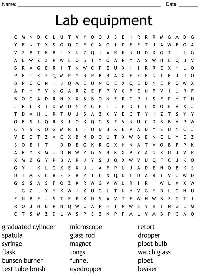 Science Lab Equipment Word Search Answer Key