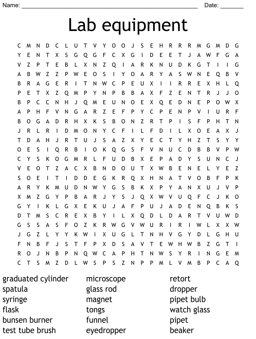 Lab Equipment Word Search Answers