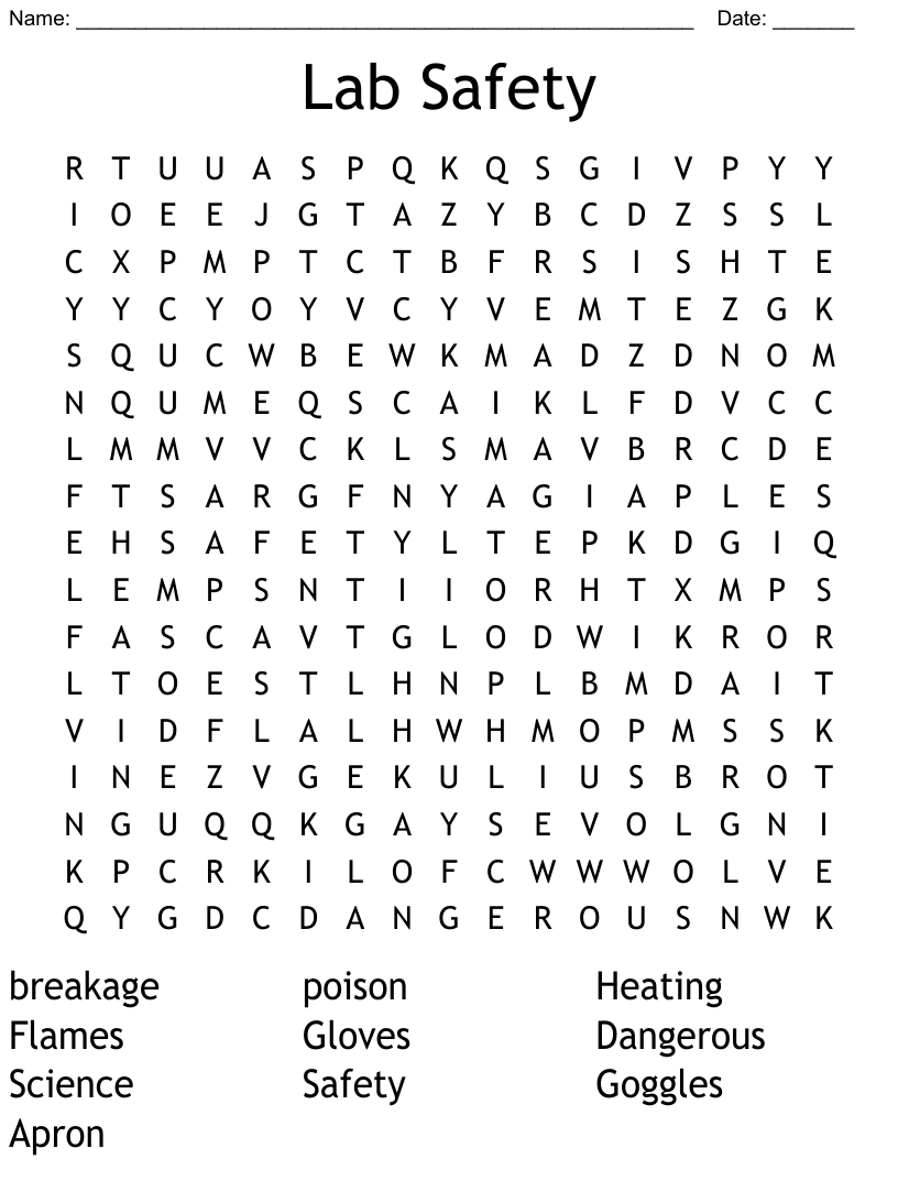 Lab Safety Word Search WordMint