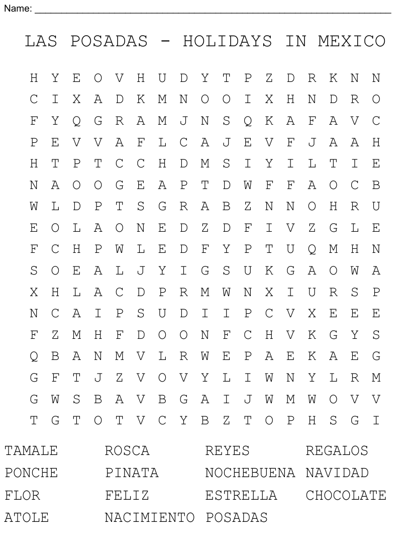 Las Posadas Word Search