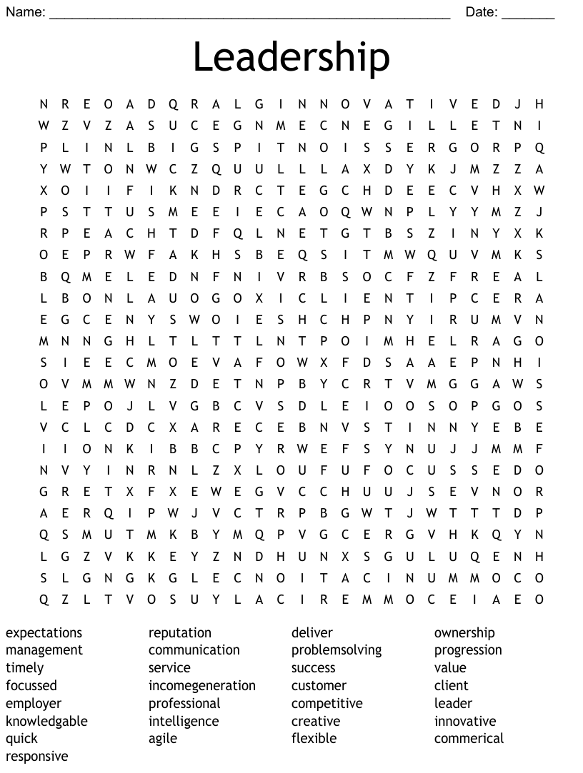 Leadership Word Search WordMint