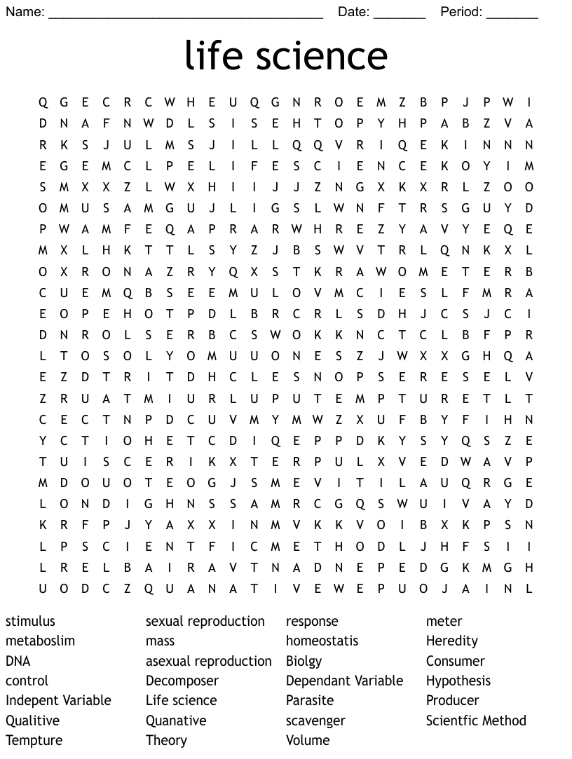 Life Science Word Search WordMint