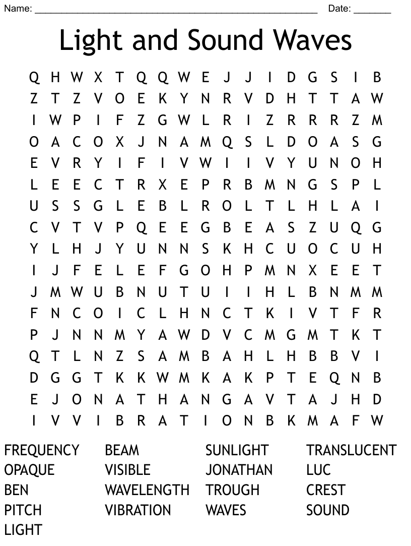 Light And Sound Waves Word Search WordMint