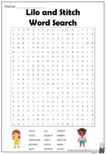 Lilo And Stitch Word Search Monster Word Search