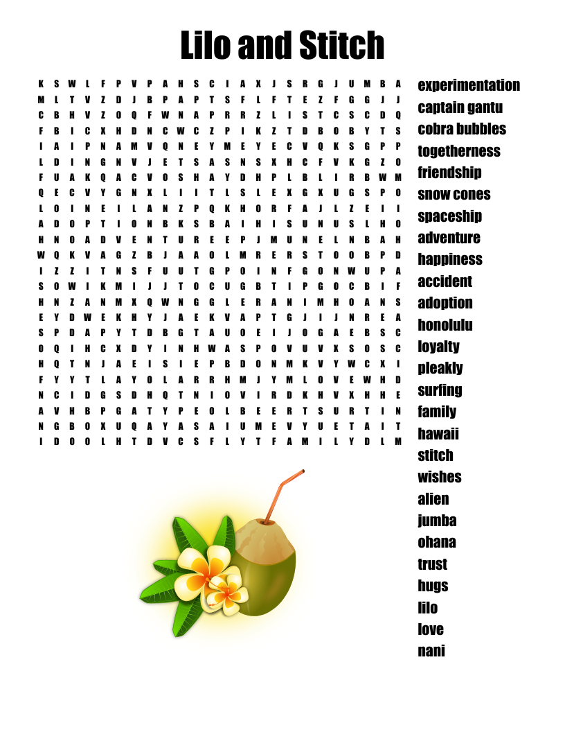 Lilo And Stitch Word Search Word Search Printable