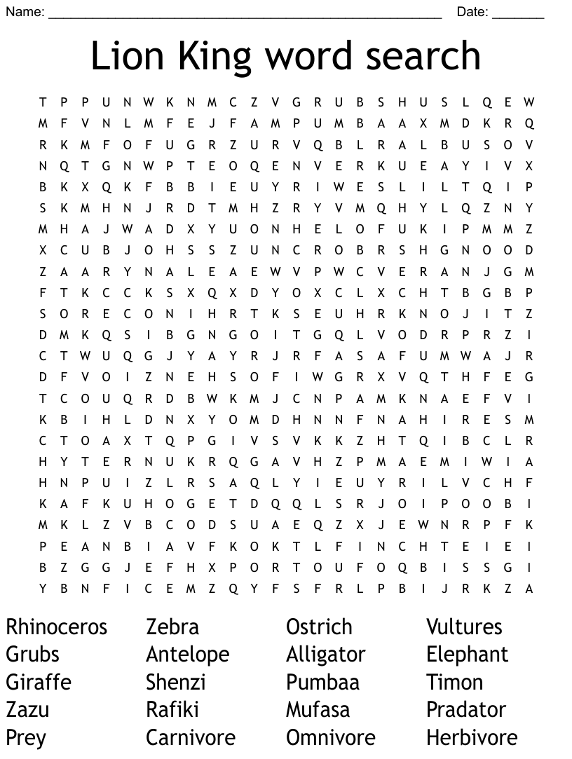 Lion King Word Search
