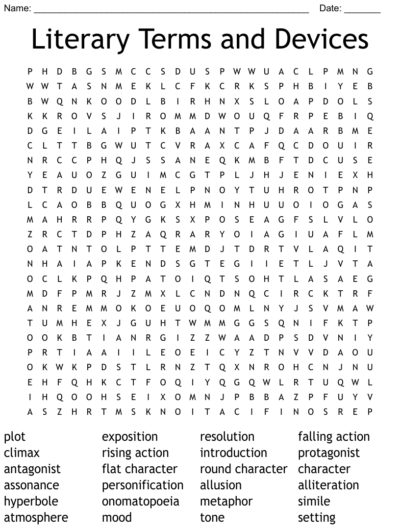 Literary Terms And Devices Word Search WordMint
