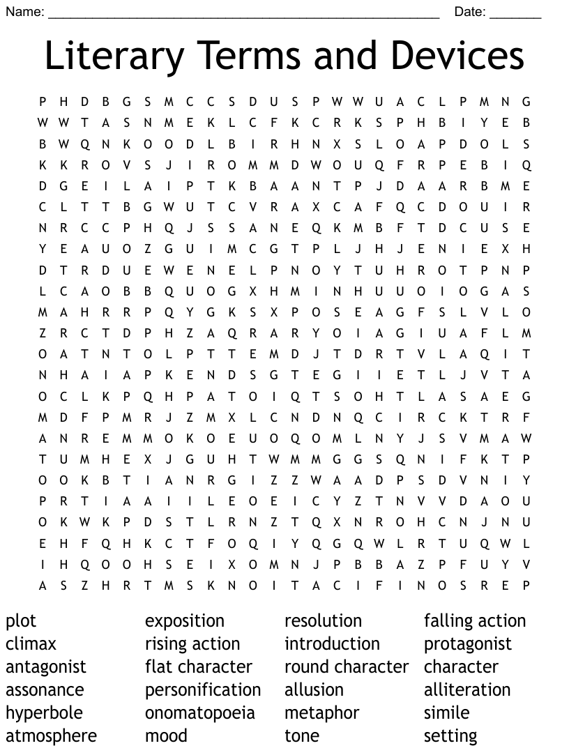  Literary Terms Word Search Answers Word Search Printable