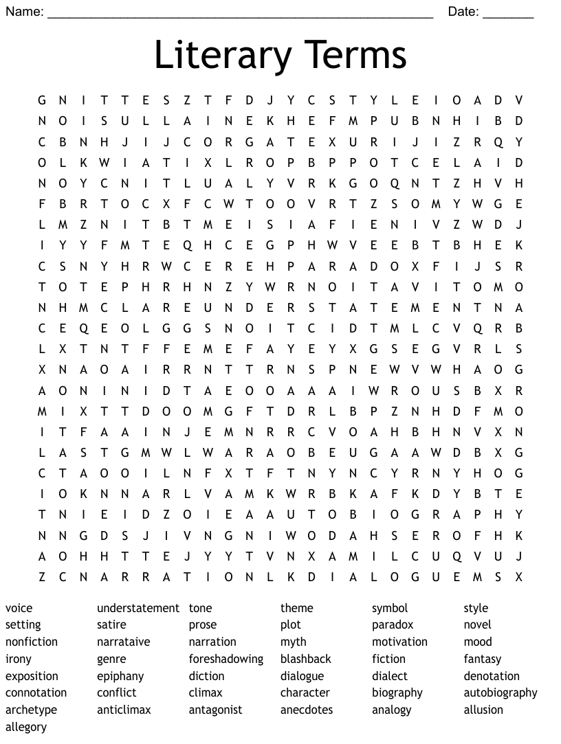 Literary Terms Word Search WordMint