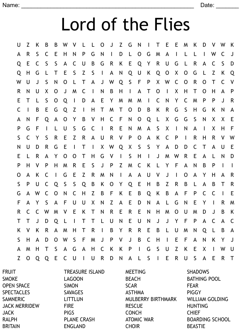 Lord Of The Flies Word Search WordMint