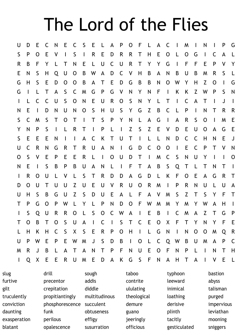 Lord Of The Flies Word Search WordMint