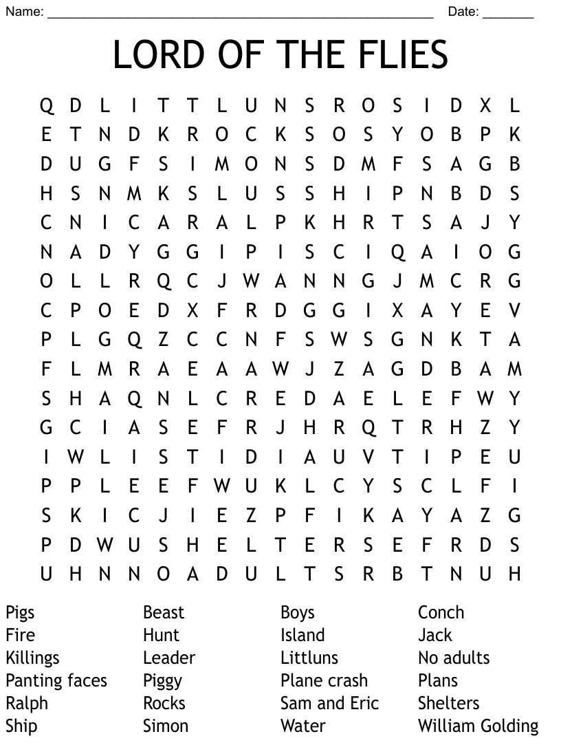 Lord Of The Flies Word Search Answers