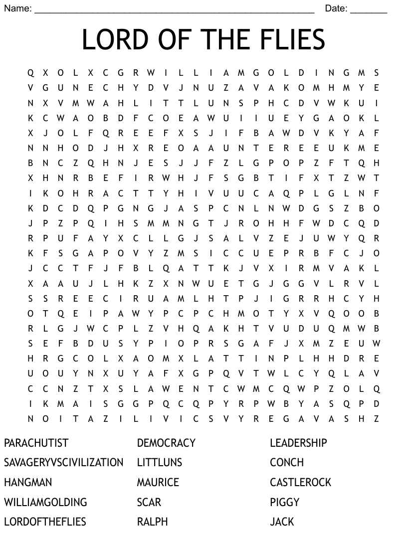 LORD OF THE FLIES Word Search WordMint