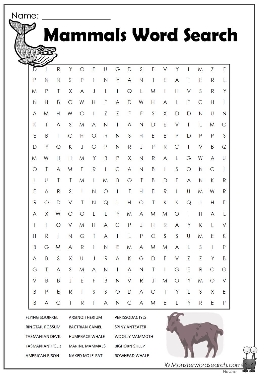 Mammals Word Search Printable - Word Search Printable