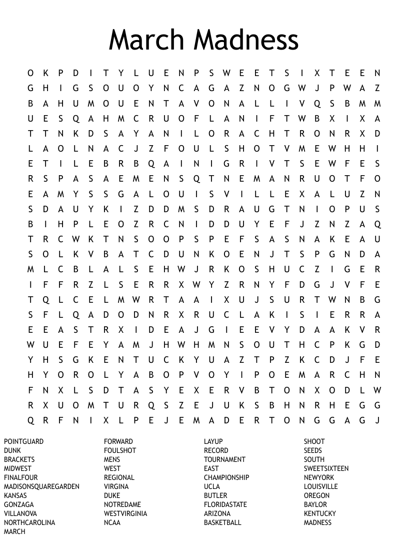 March Madness Word Search Word Search Printable