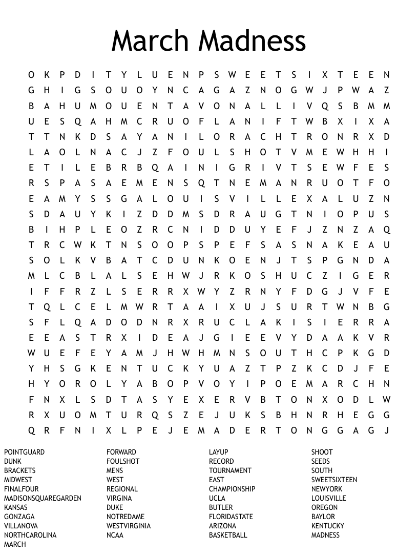 March Madness Word Search WordMint