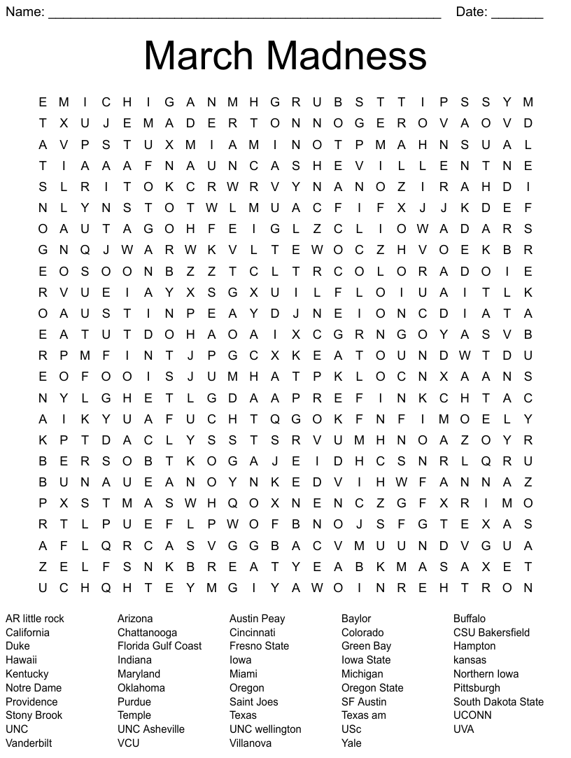 March Madness Word Search WordMint