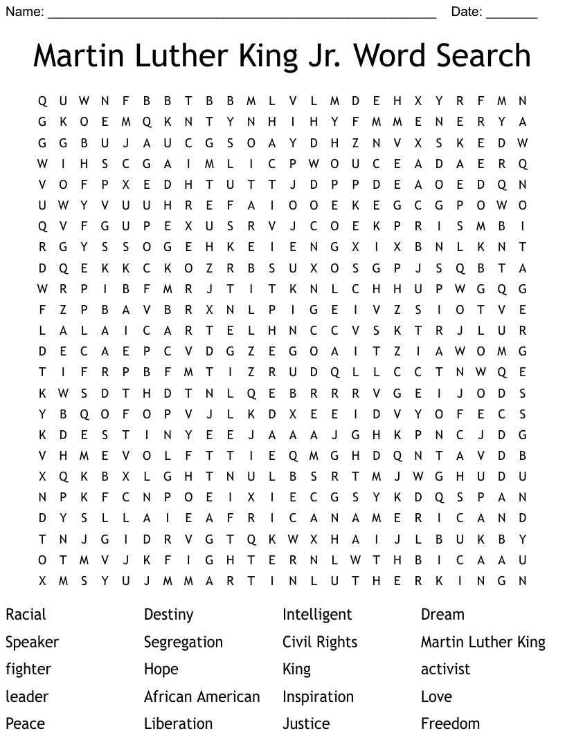  Martin Luther King Word Search Answer Key Word Search Printable