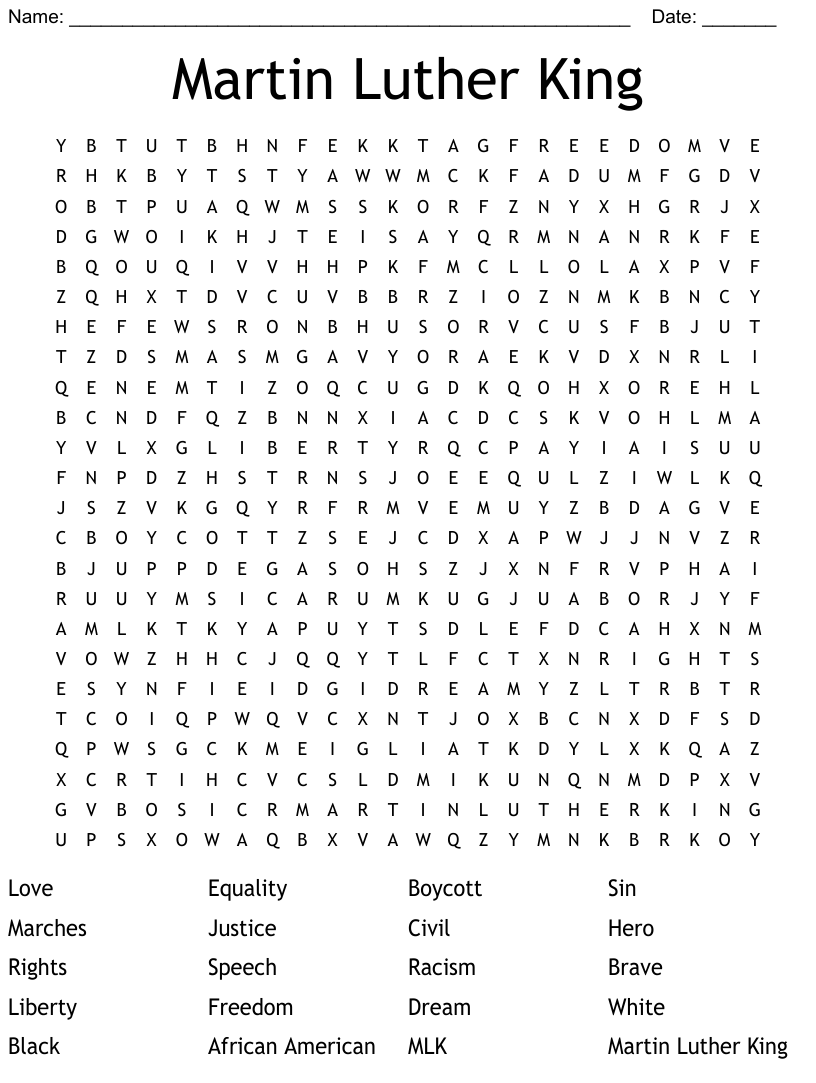 Martin Luther King Word Search WordMint