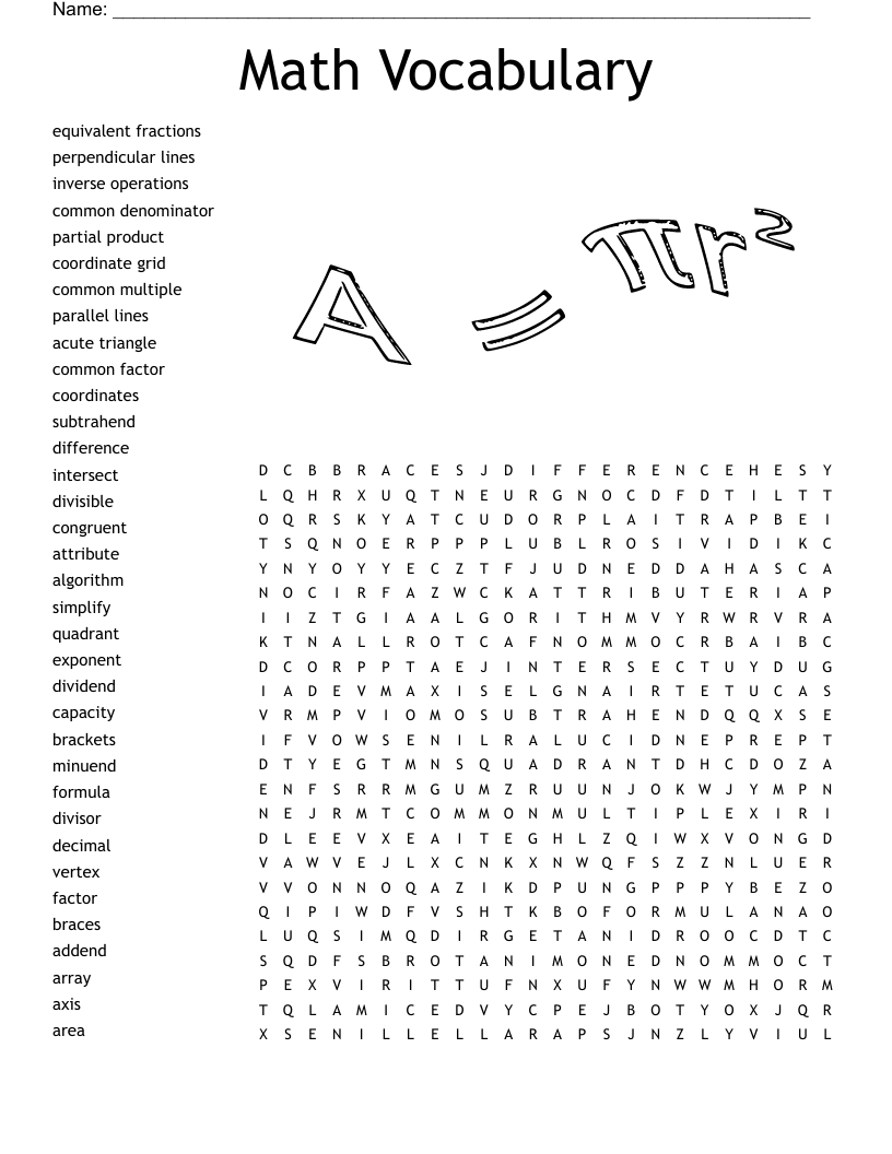 Printable Math Word Search