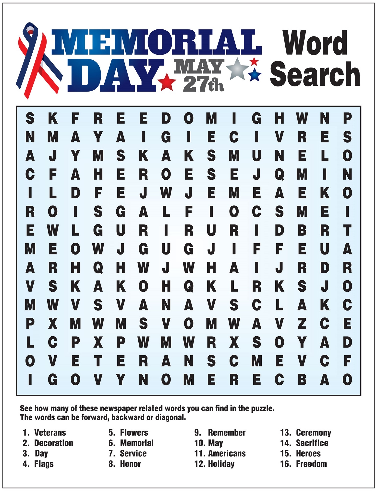 May Printable Word Search