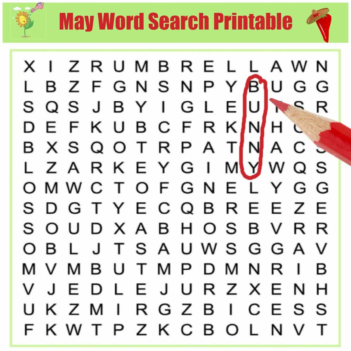 May Word Search Printable National Days Word Find Puzzle