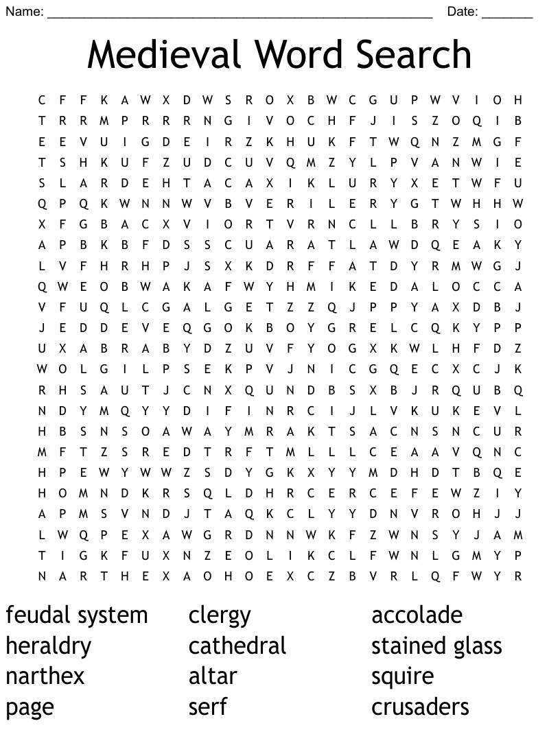 Medieval Word Search WordMint