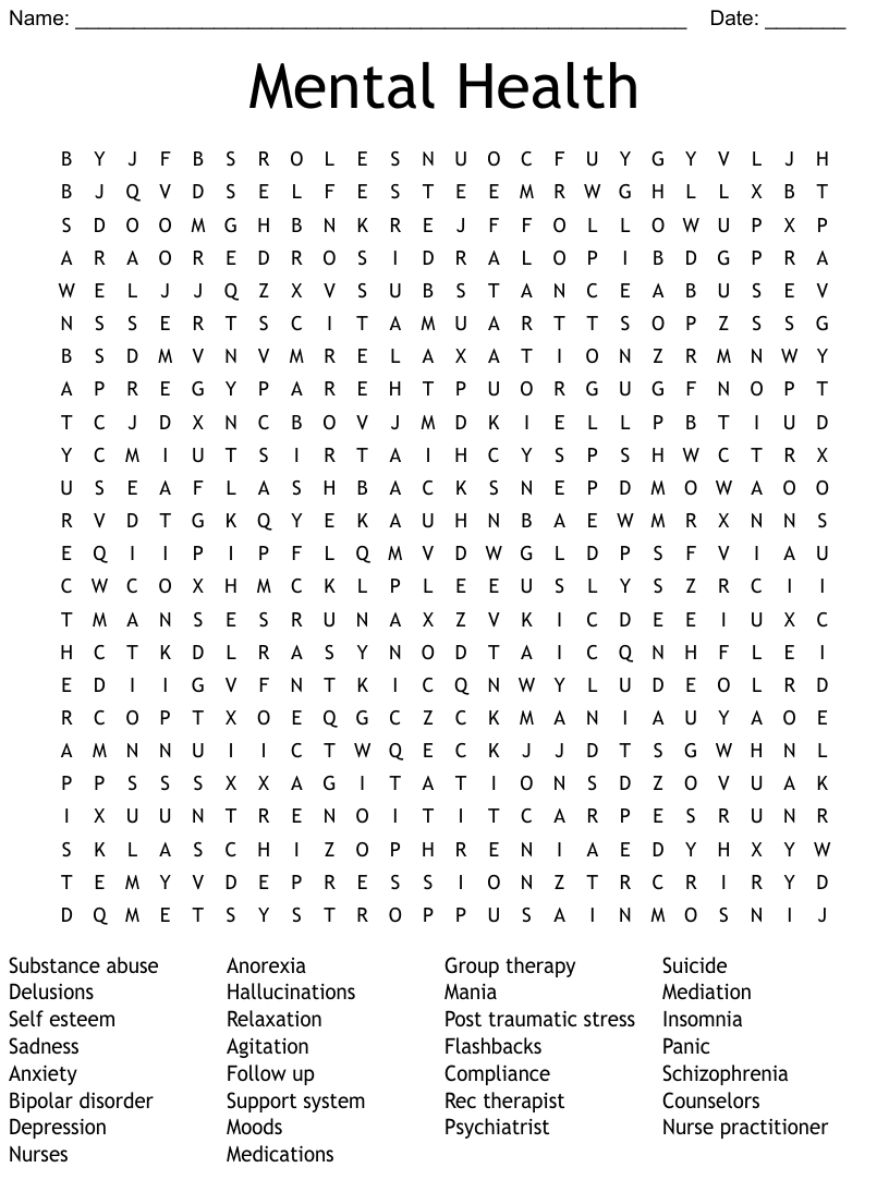Word Search Mental Health