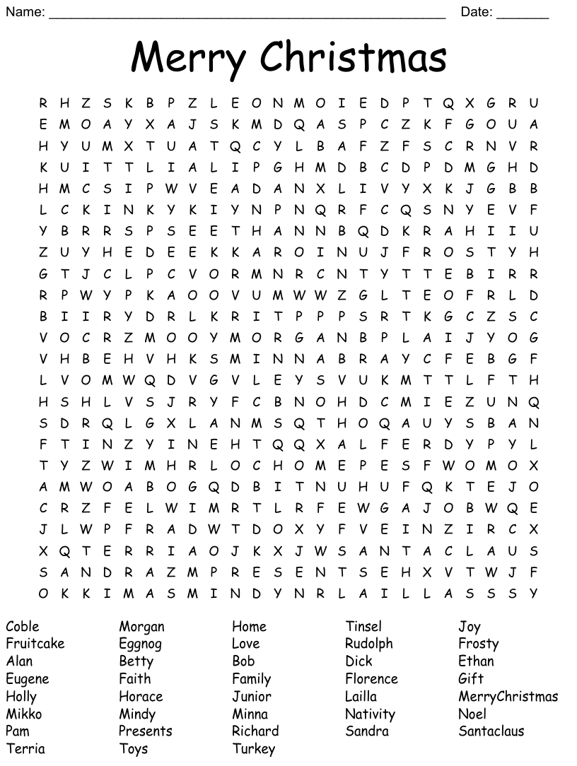 Merry Christmas Word Search WordMint